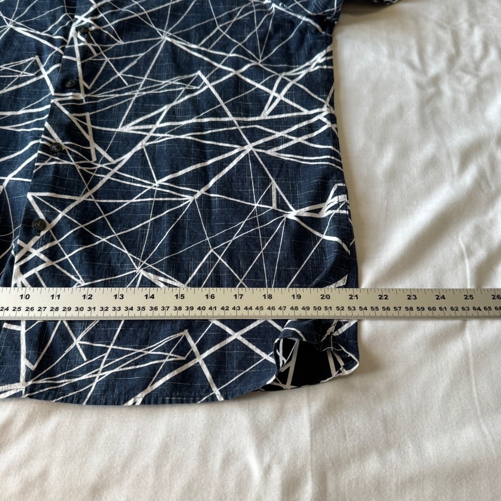 Perry Ellis Mens Short Sleeve Button Up Shirt Abstract Print Blue Large Resort - Picture 10 of 13